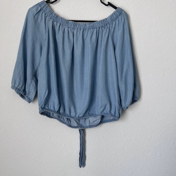 River Island Off the Shoulder Tie Front 3/4 Sleeve Top size 8 - Picture 3 of 5